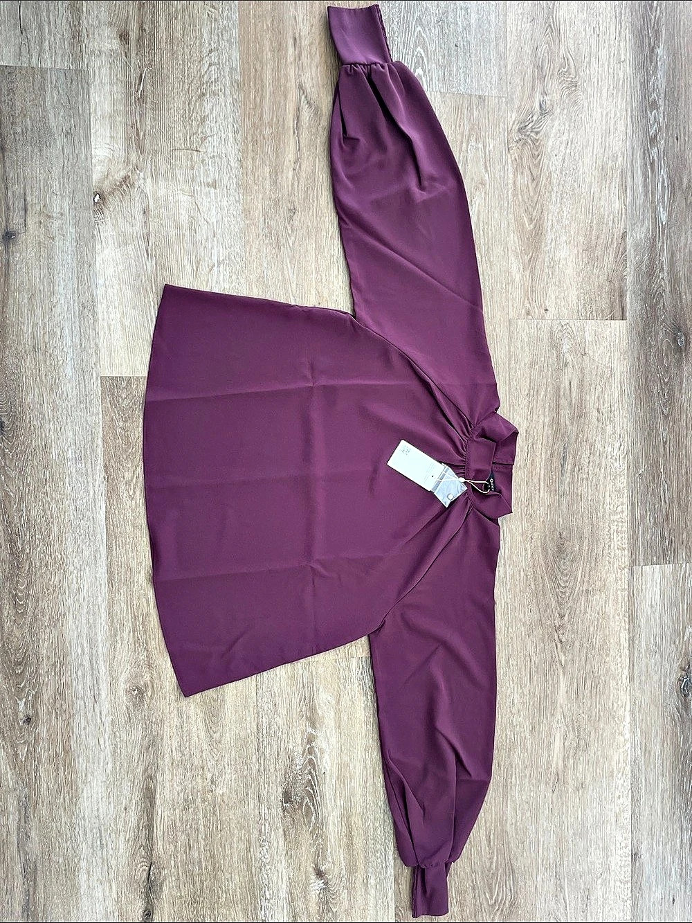 Quince Drapey Chiffon Mock Neck Long Sleeve Blouse Purple Small